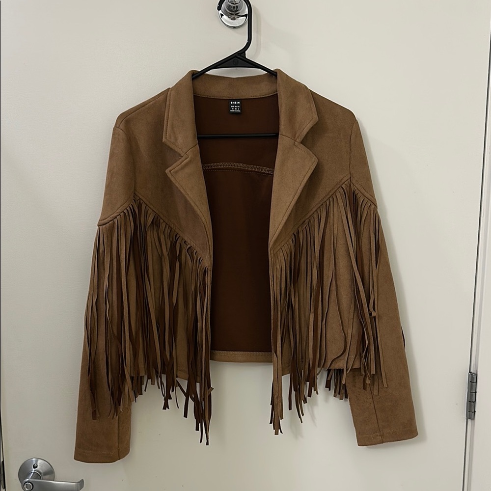 SHEIN Brown Suede Fringe Blazer